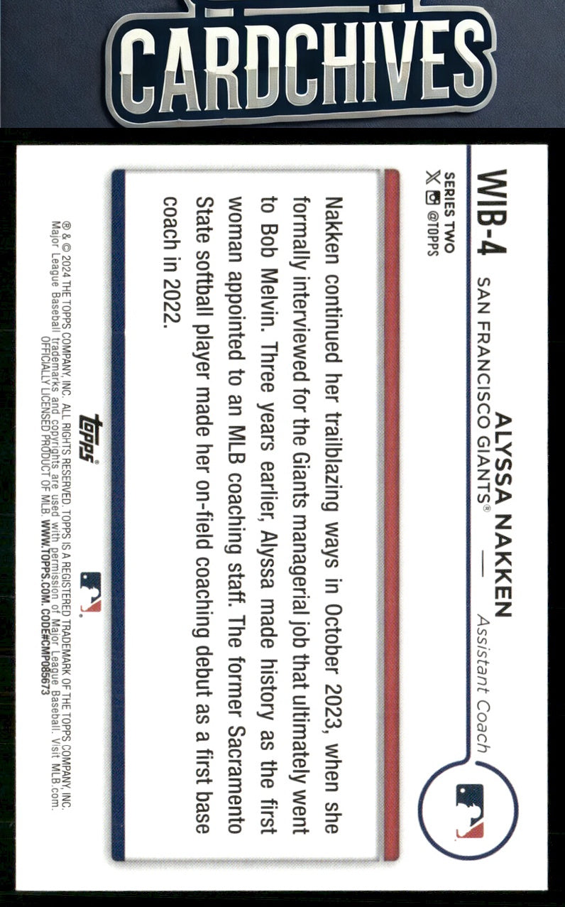Alyssa Nakken 2024 Topps #WIB-4 Women in Baseball