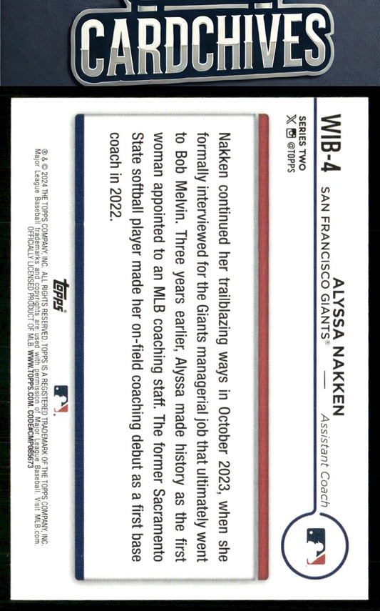 Alyssa Nakken 2024 Topps #WIB-4 Women in Baseball