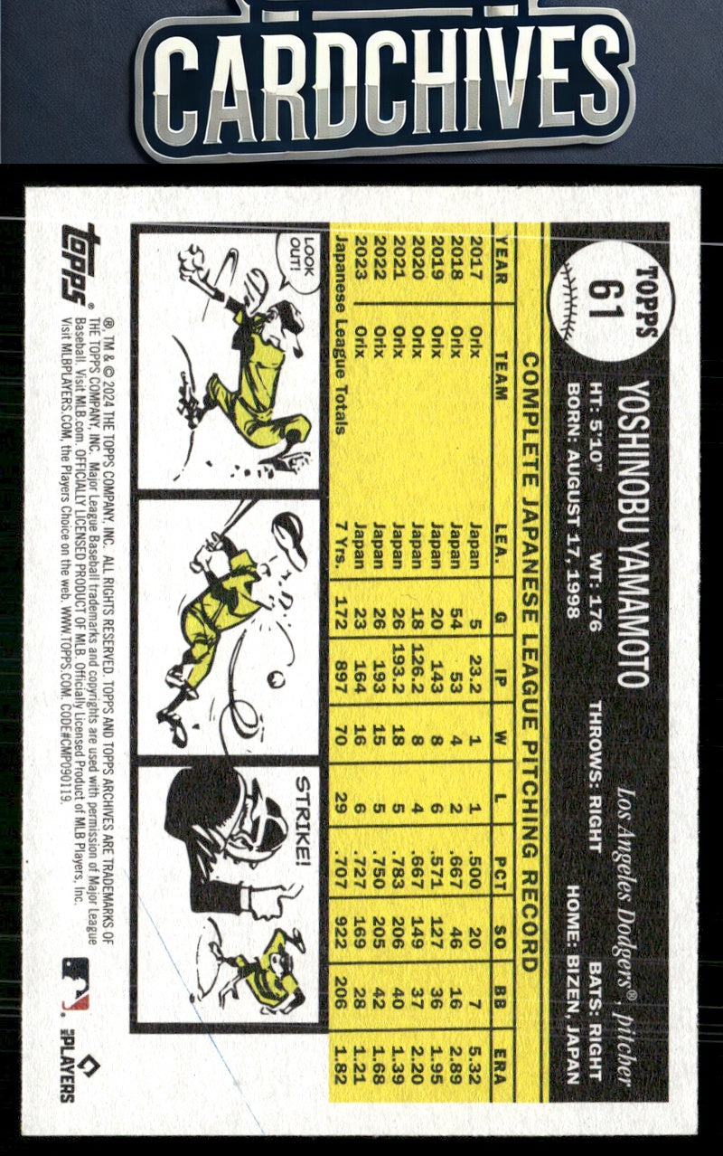 Yoshinobu Yamamoto 2024 Topps Archives #61 Rookie