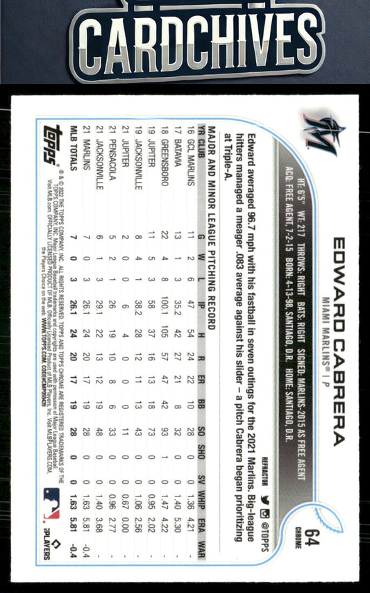 Edward Cabrera 2022 Topps #566 Rainbow Foil