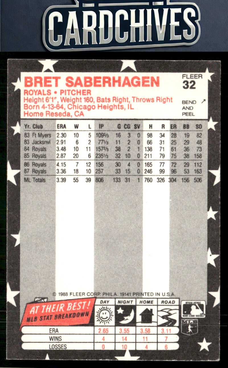 Bret Saberhagen 1988 Fleer Star Stickers #32