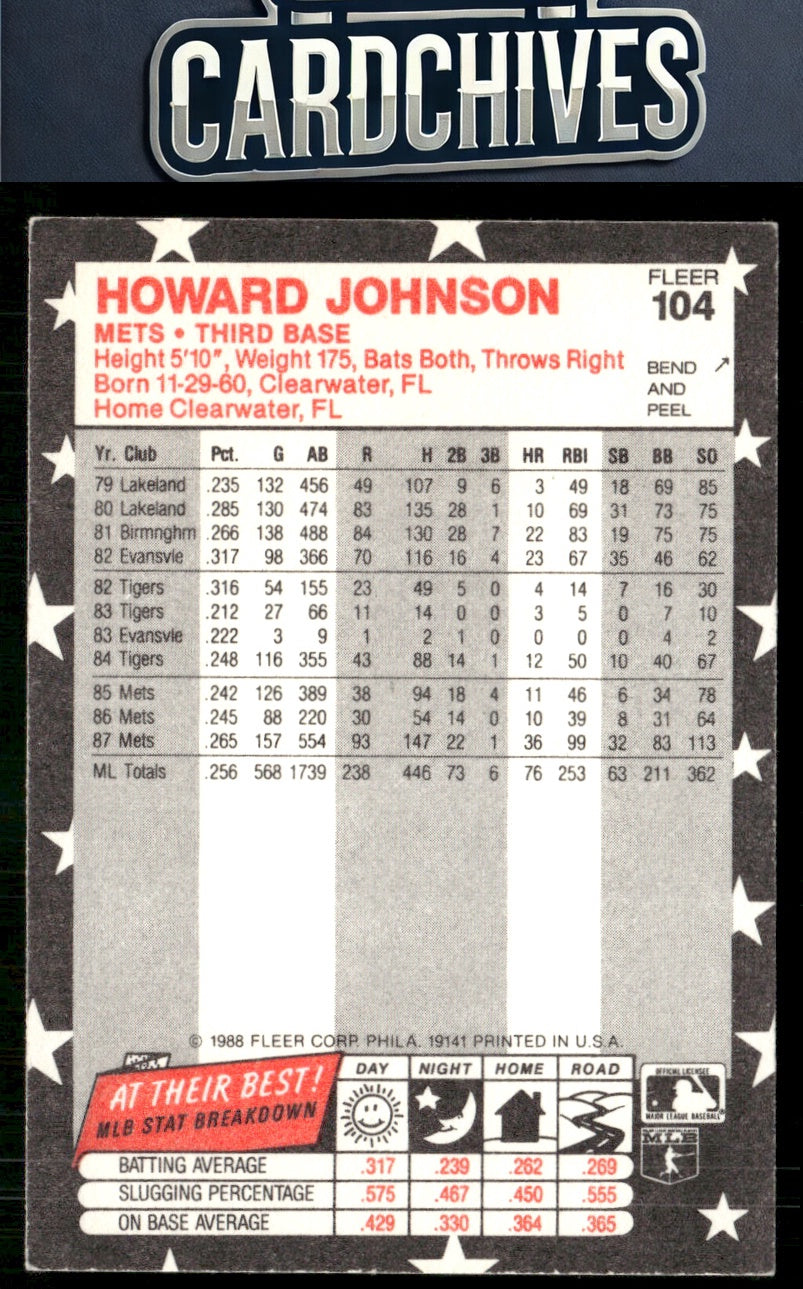 Howard Johnson 1988 Fleer Star Stickers #104