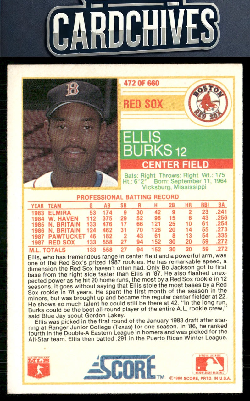Ellis Burks 1988 Score #472 RC
