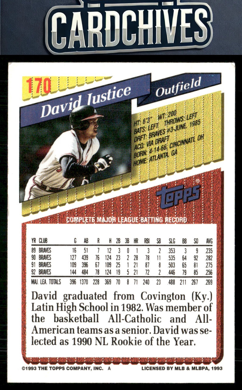 David Justice 1993 Topps #170