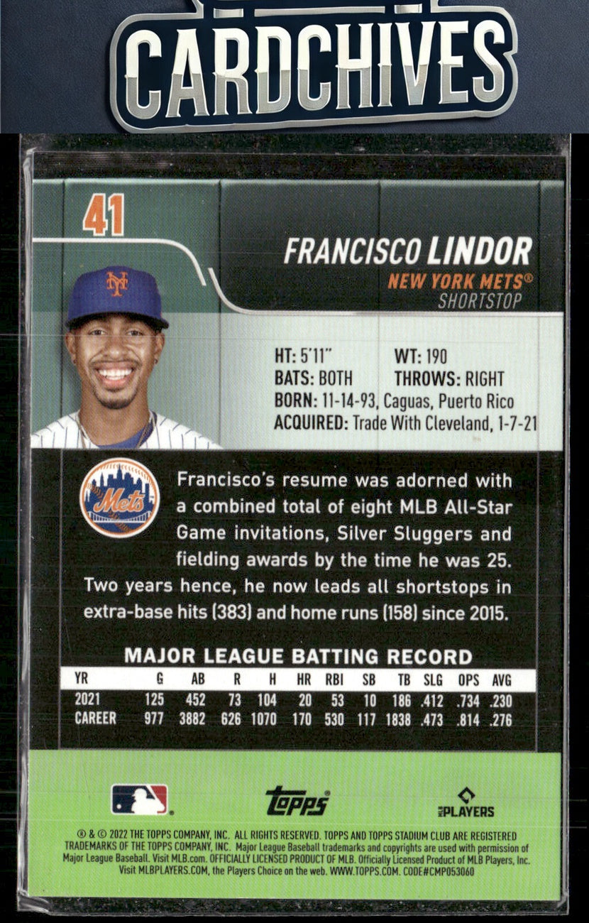 Francisco Lindor 2022 Stadium Club #41 Red Foil