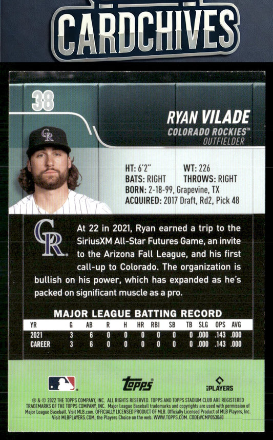 Ryan Vilade 2022 Stadium Club #38 Red Foil Rookie