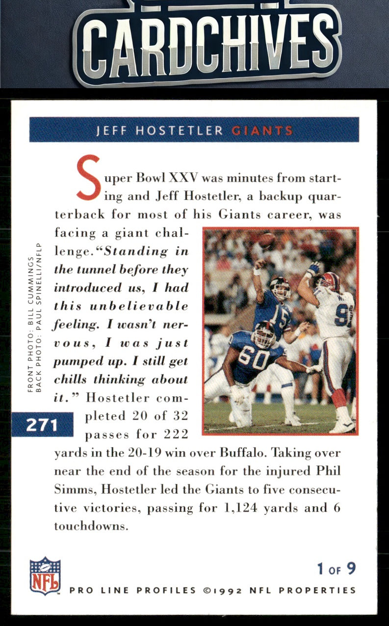 Jeff Hostetler 1992 Pro Line Profiles #271