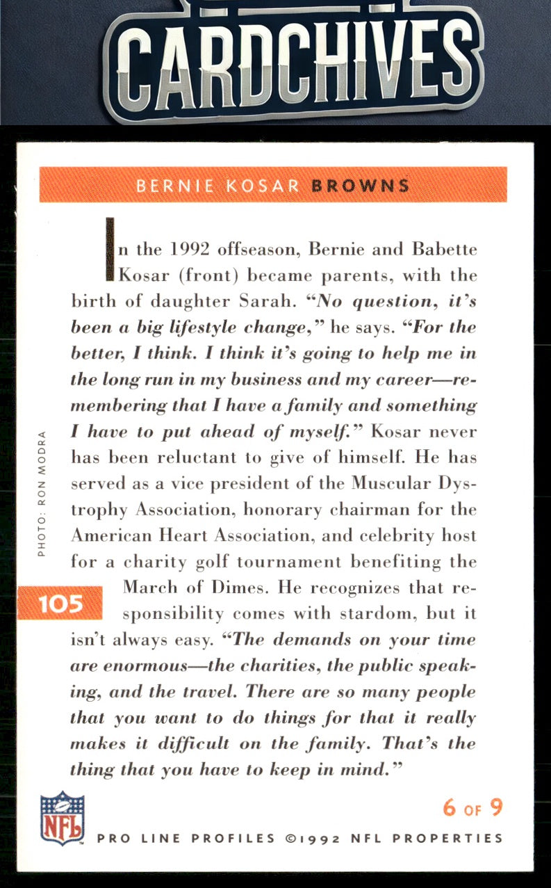 Bernie Kosar 1992 Pro Line Profiles #105