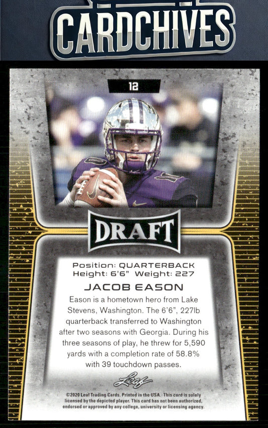 Jacob Eason 2020 Leaf Draft #12 Gold