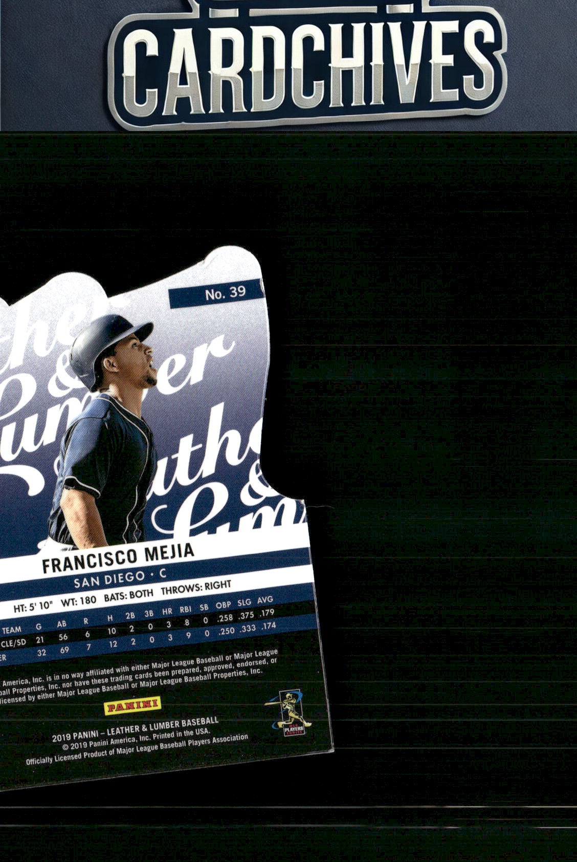 Francisco Mejia 2019 Panini Leather & Lumber #39 Die Cut