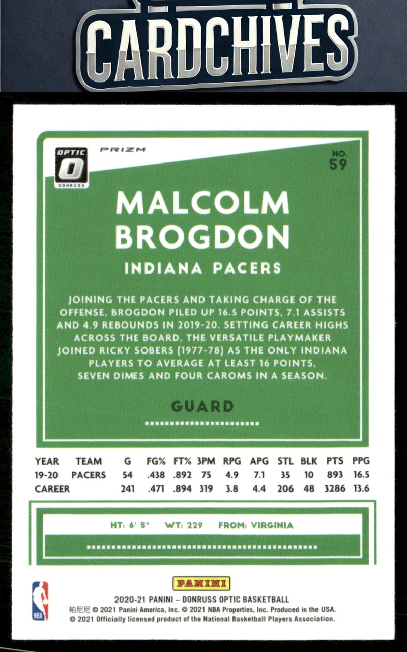 Malcolm Brogdon 2020-21 Donruss Optic #59 Silver Pulsar