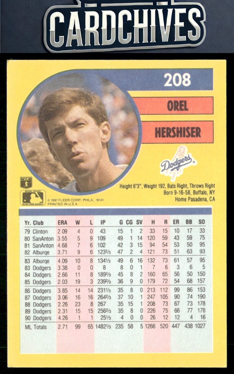 Orel Hershiser 1991 Fleer #208b