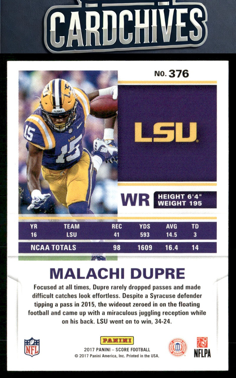 Malachi Dupre 2017 Score #376 Scorecard Rookie