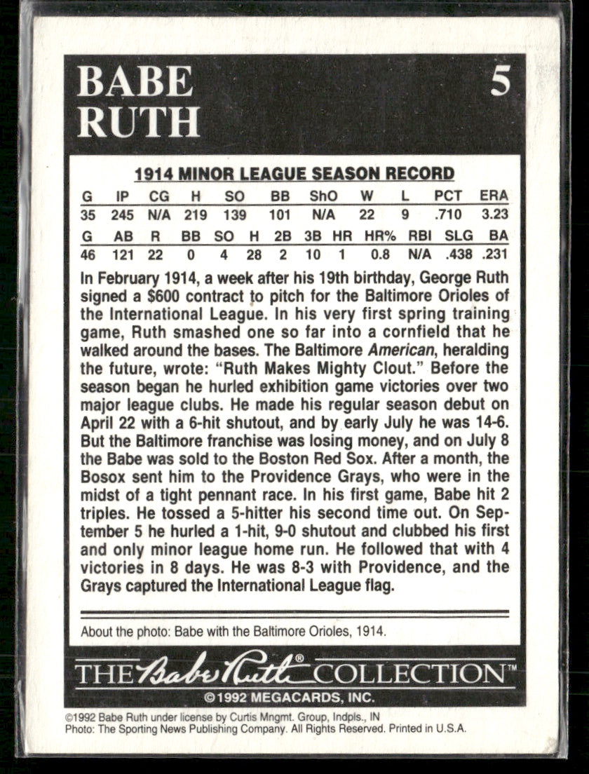 22-9 Record in the Minors 1992 Megacards Babe Ruth #5