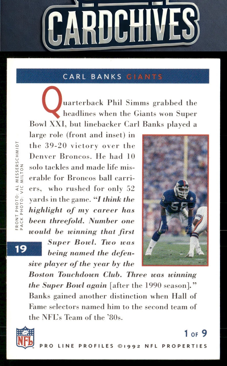 Carl Banks 1992 Pro Line Profiles #19