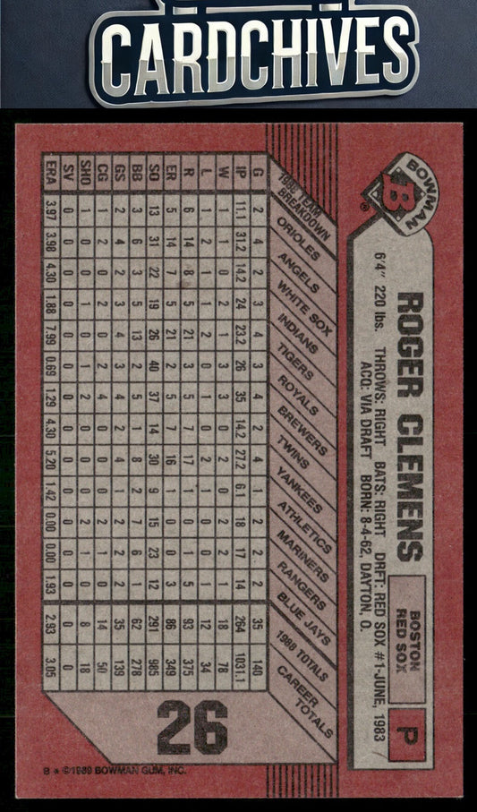 Roger Clemens 1989 Bowman #26