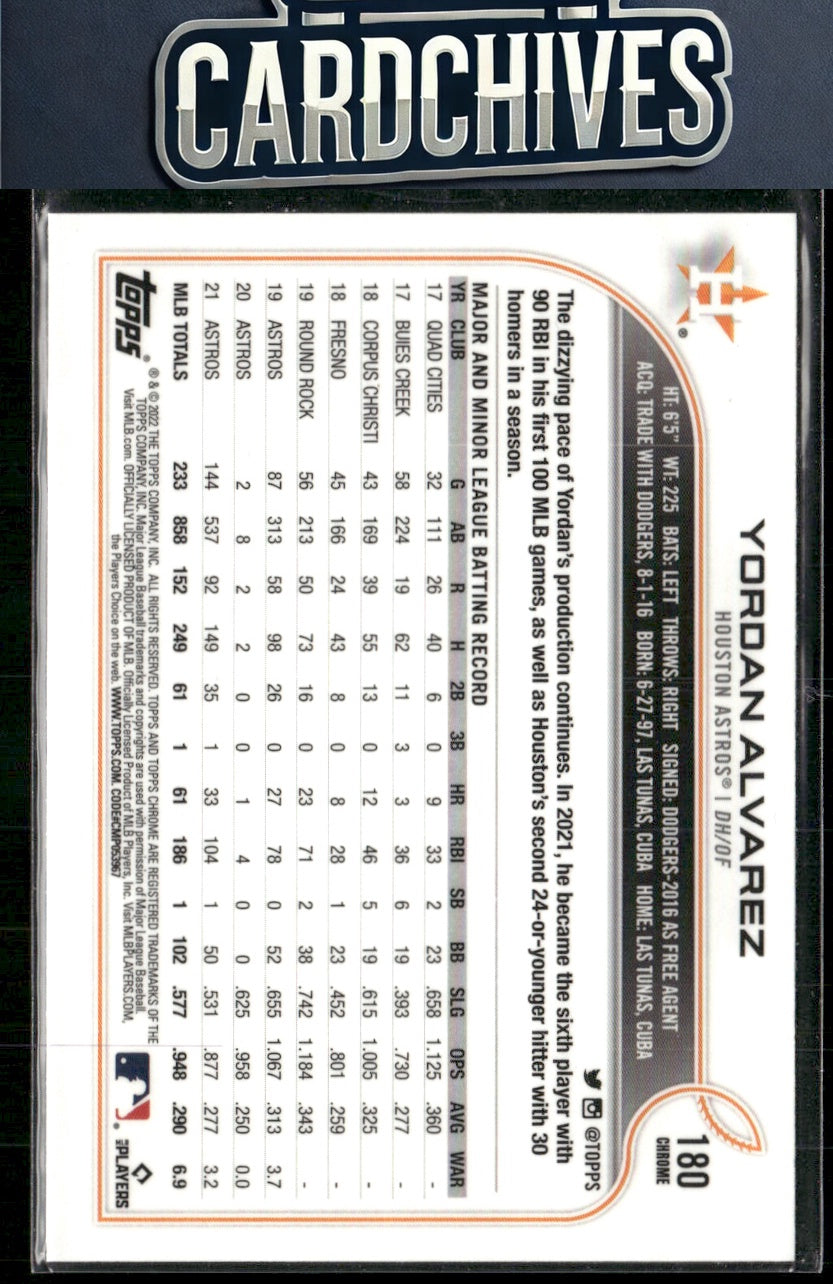 Yordan Alvarez 2022 Topps Chrome #180 Pink Refractor