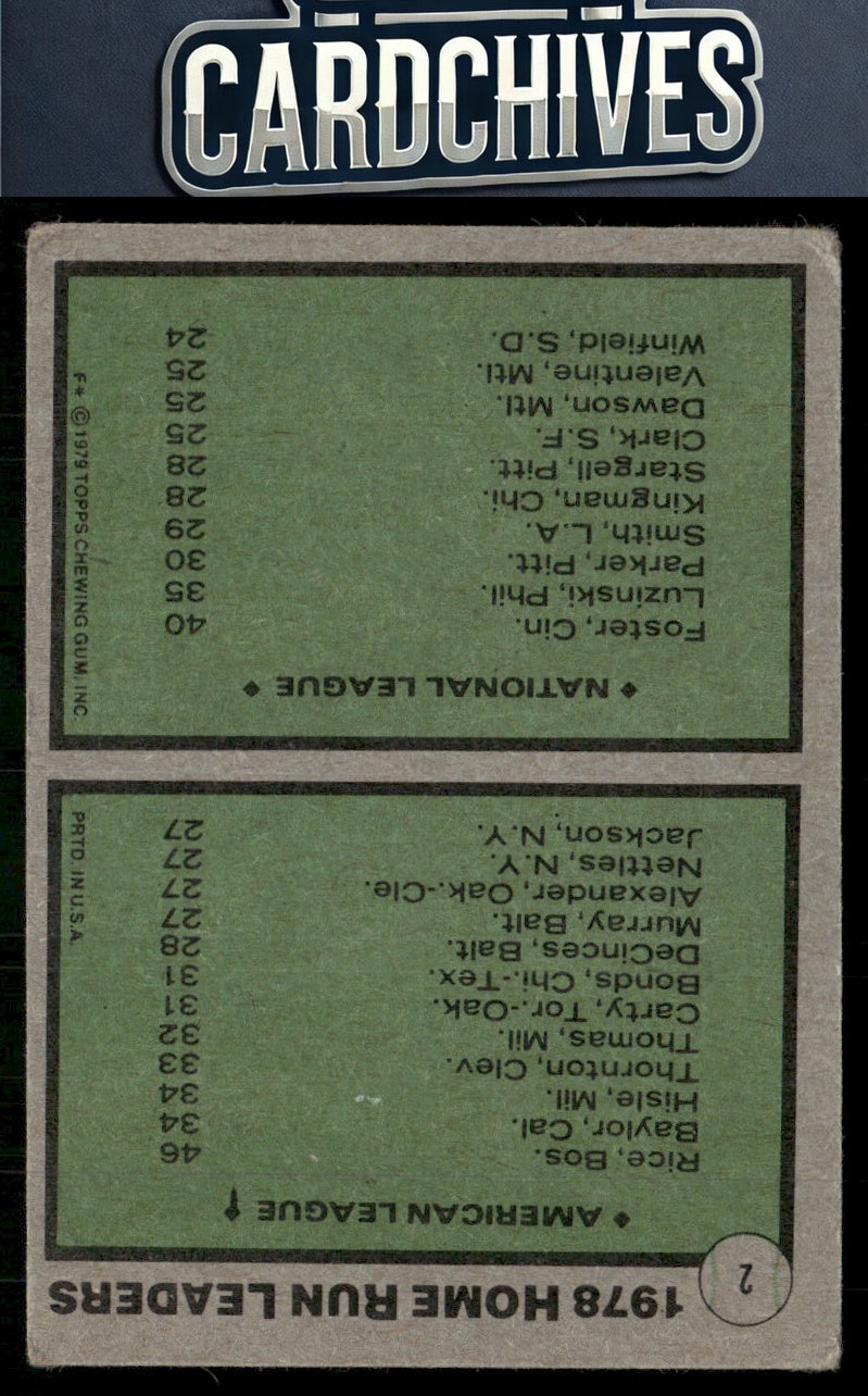 1978 Home Run Leaders (Jim Rice / George Foster) 1979 Topps #2