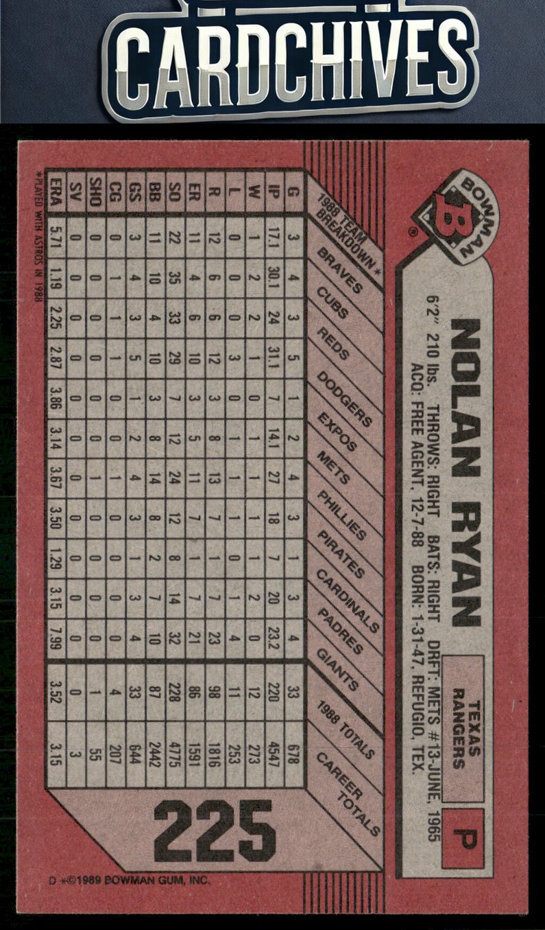 Nolan Ryan 1989 Bowman #225