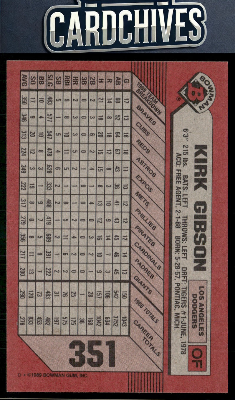 Kirk Gibson 1989 Bowman #351