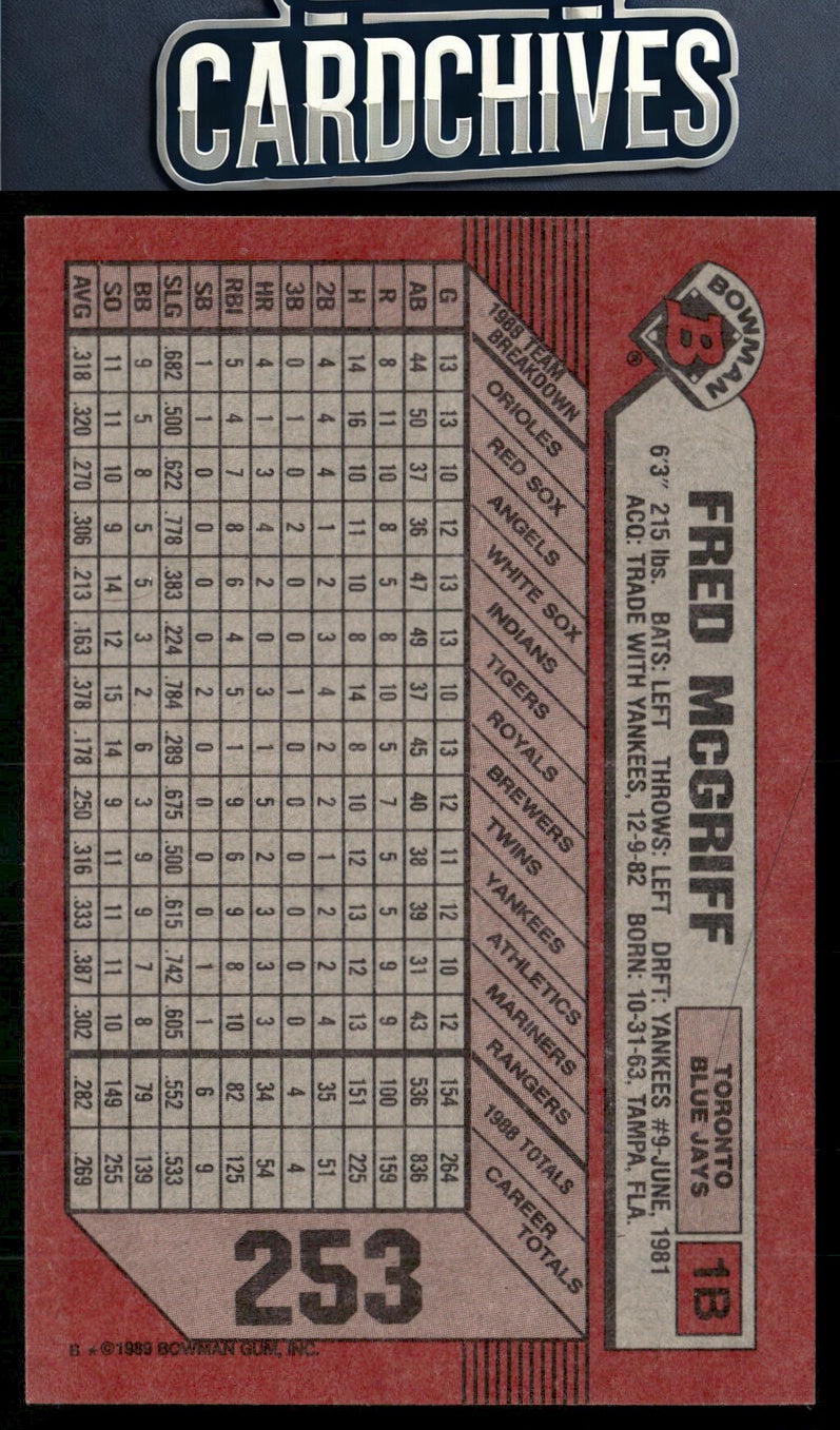 Fred McGriff 1989 Bowman #253