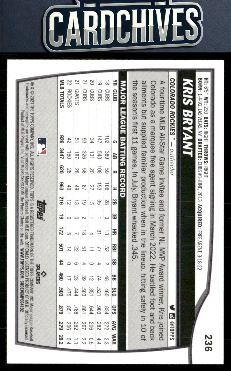 Kris Bryant 2023 Topps Big League #236