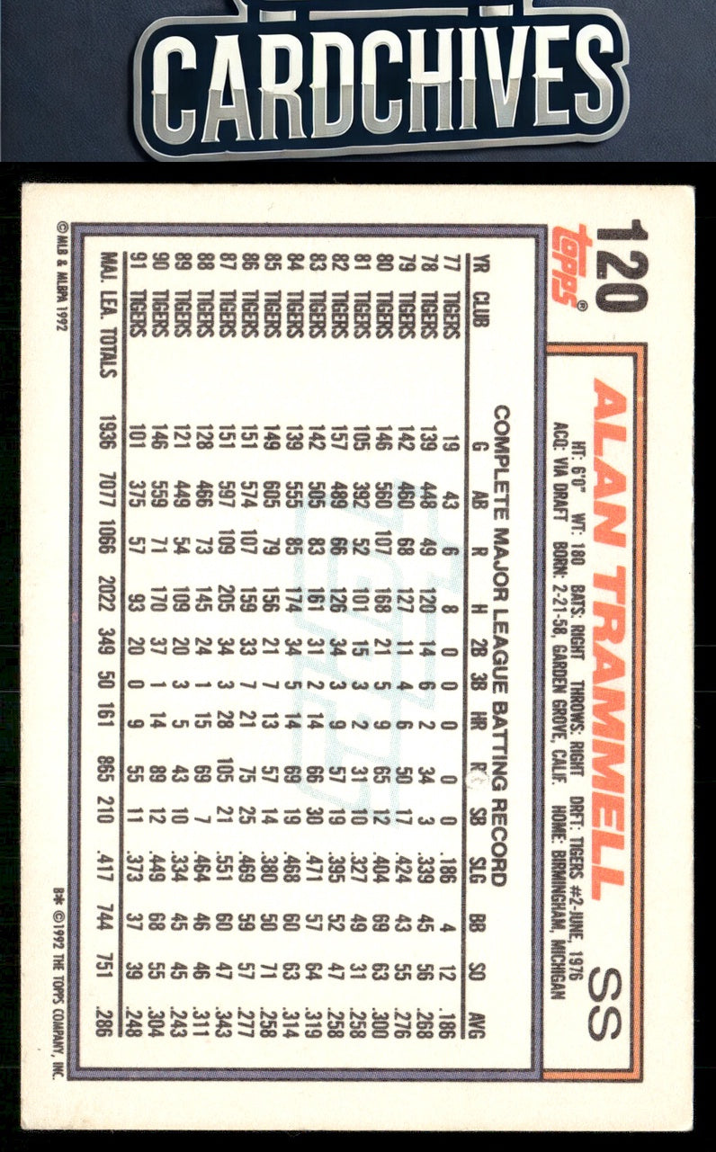 Alan Trammell 1992 Topps #120