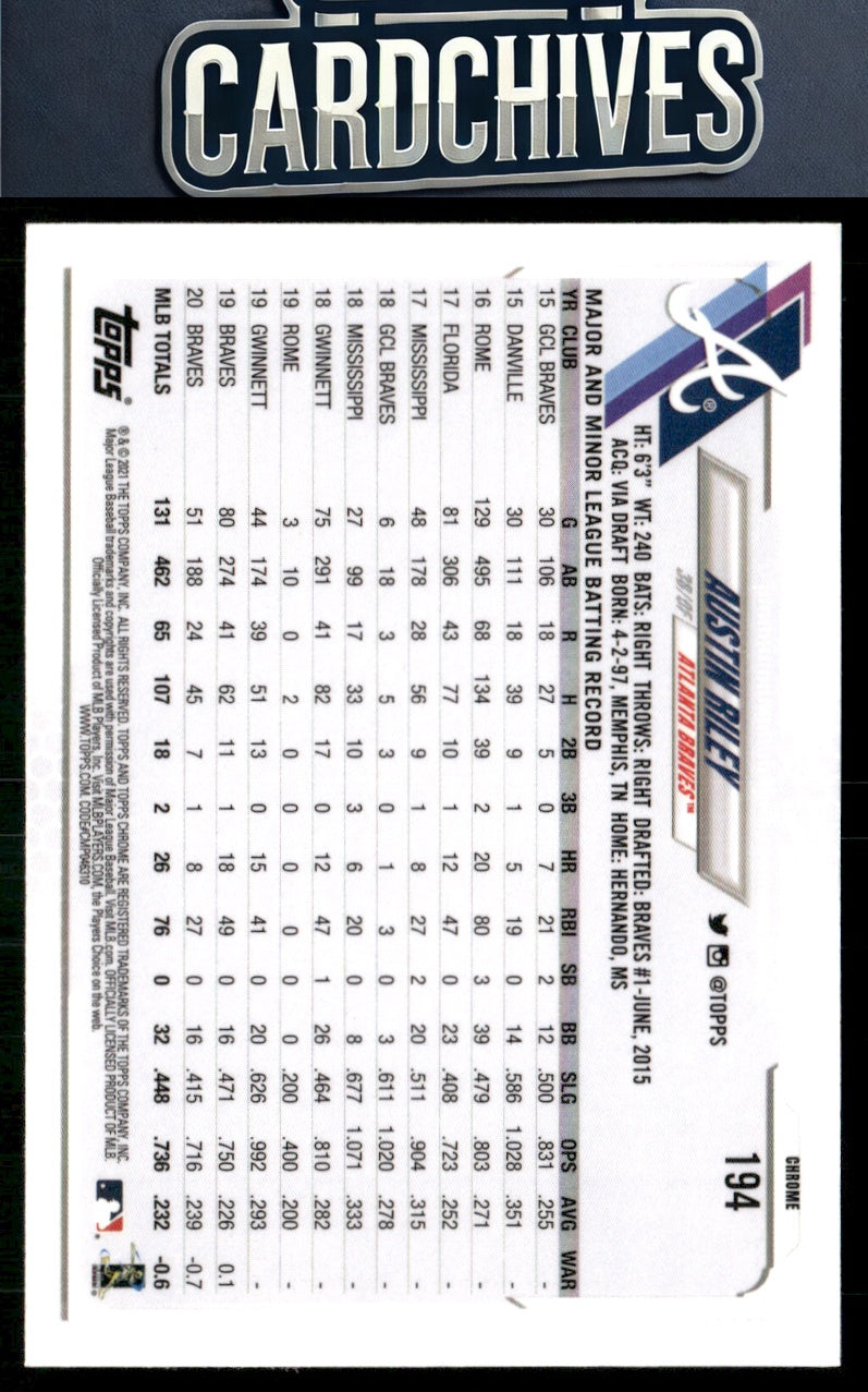 Austin Riley 2021 Topps Chrome #194 Prism Refractor