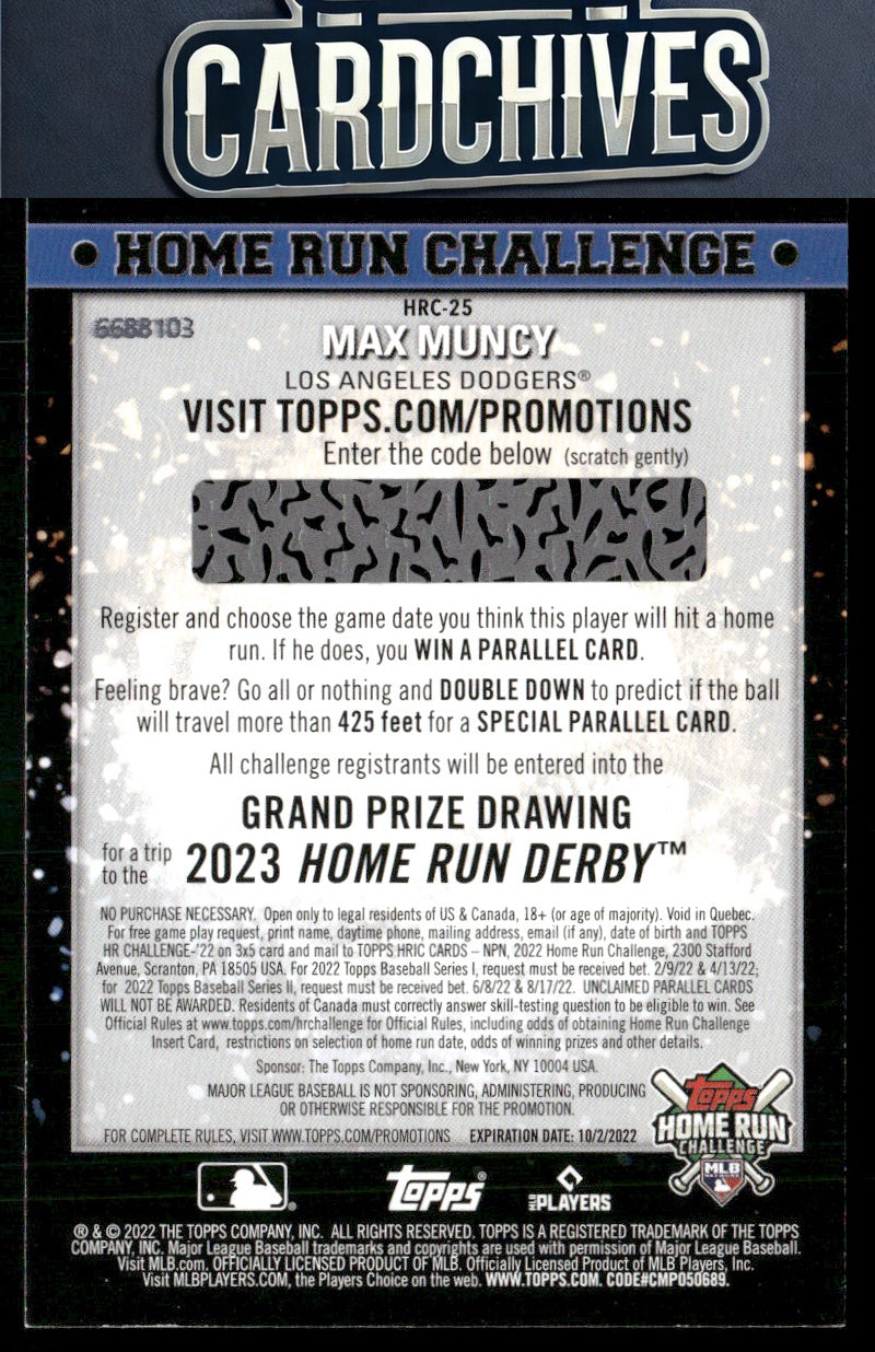 Max Muncy 2022 Topps #HRC-25 Home Run Challenge Code Cards (Series One)