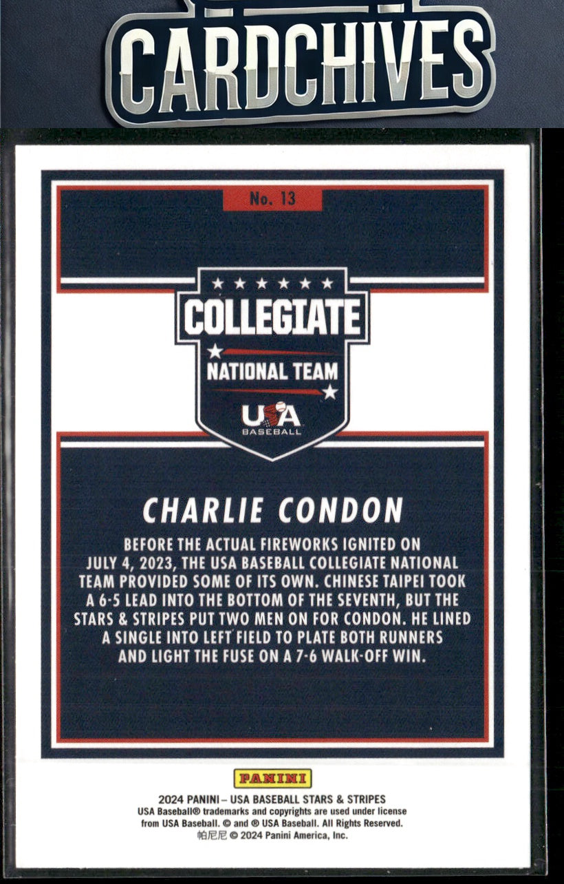 Charlie Condon 2024 Panini Stars & Stripes USA Baseball #13 Green