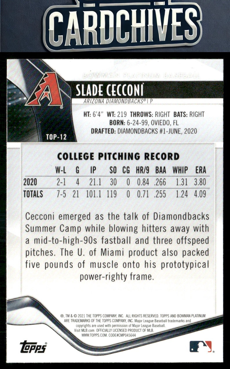 Slade Cecconi 2021 Bowman Platinum #TOP-12 Top Prospects Ice Foil