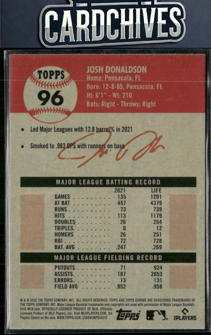 Josh Donaldson 2022 Topps Chrome Platinum Anniversary #96 Prism Refractor