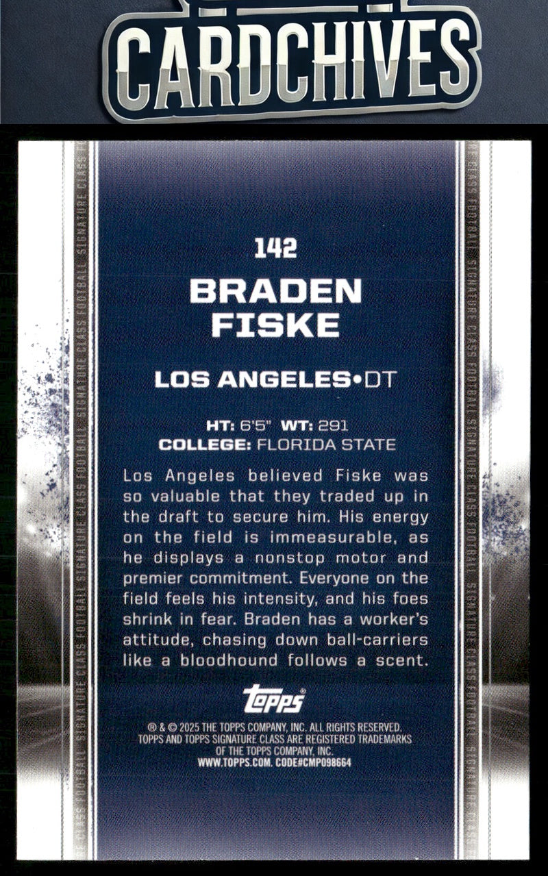 Braden Fiske 2024 Topps Signature Class #142 Blue & Orange RC