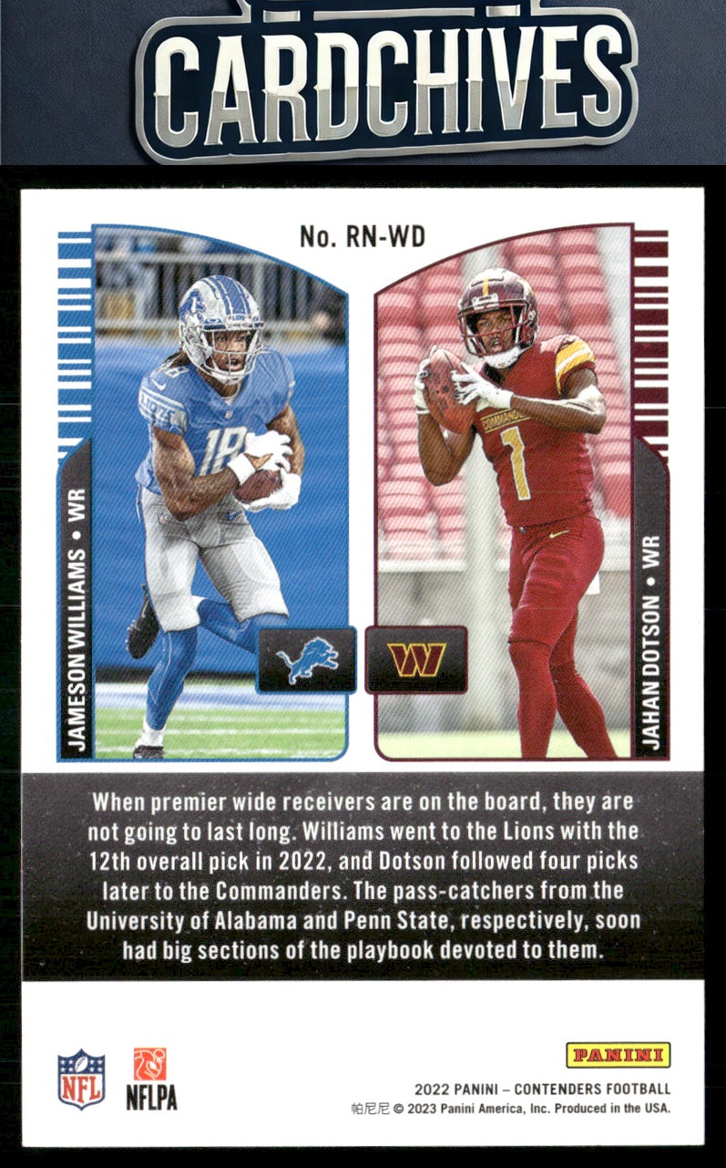 Jameson Williams / Jahan Dotson 2022 Contenders #RN-WD Round Numbers Emerald