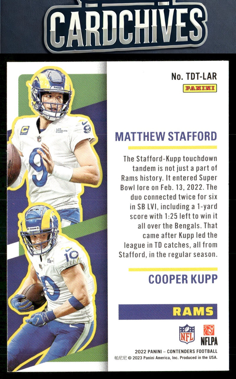 Cooper Kupp/Matthew Stafford 2022 Contenders #TDT-LAR Touchdown Tandems Emerald