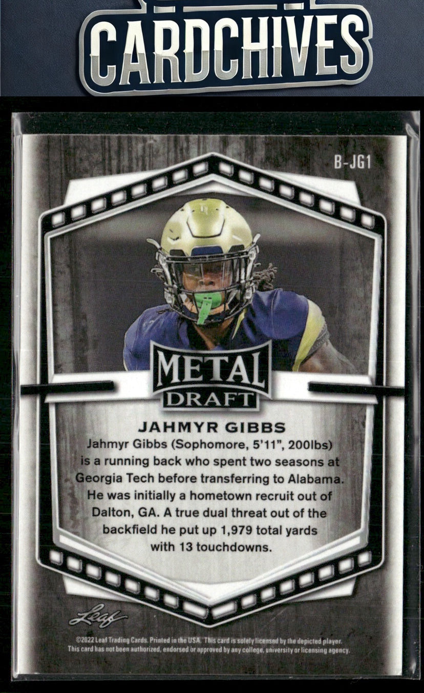 Jahmyr Gibbs 2022 Leaf Draft #B-JG1 Metal Mojo Green