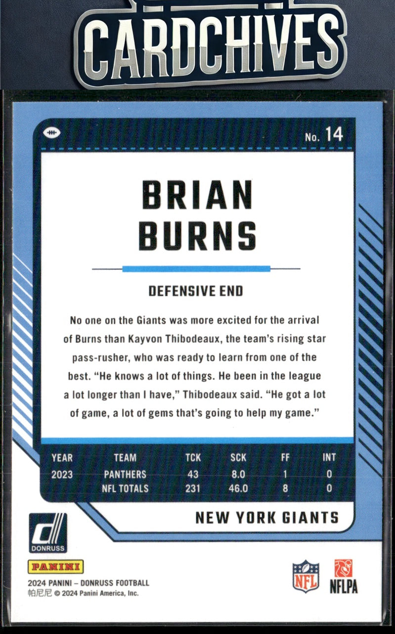 Brian Burns 2024 Donruss #14 Press Proof Green