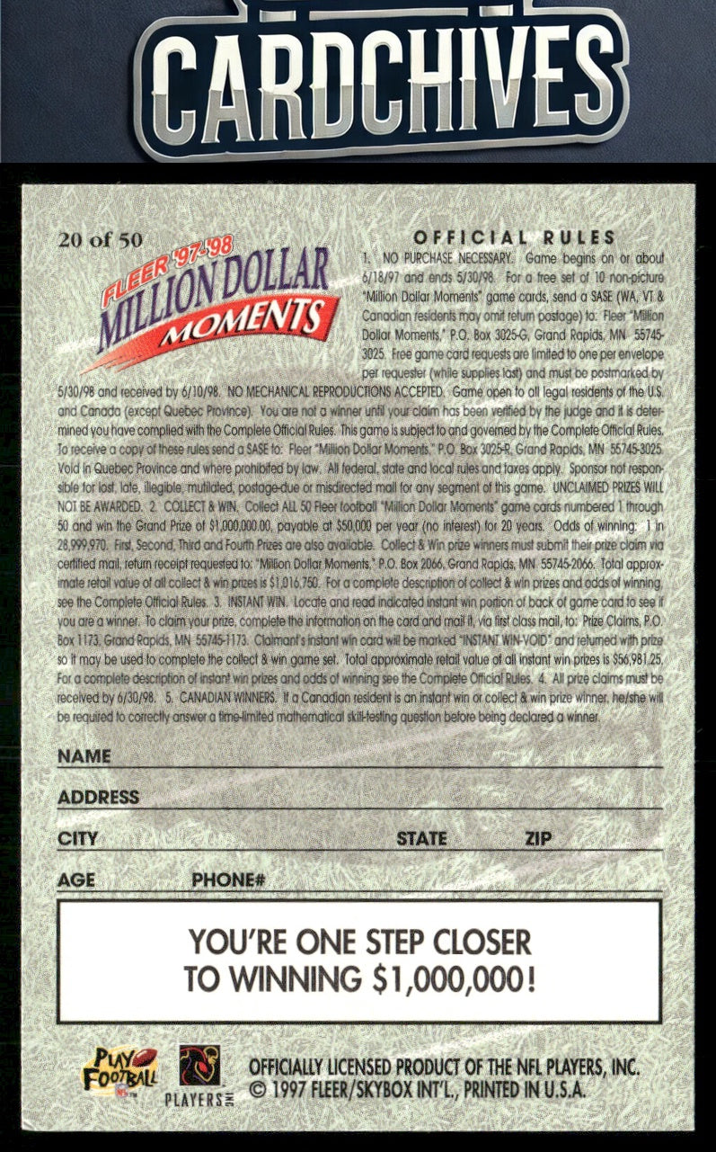 Marshall Faulk 1997 Fleer #20 Million Dollar Moments Game Cards