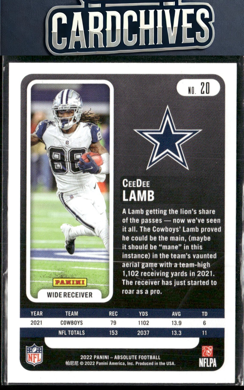 CeeDee Lamb 2022 Panini Absolute #20 Blue