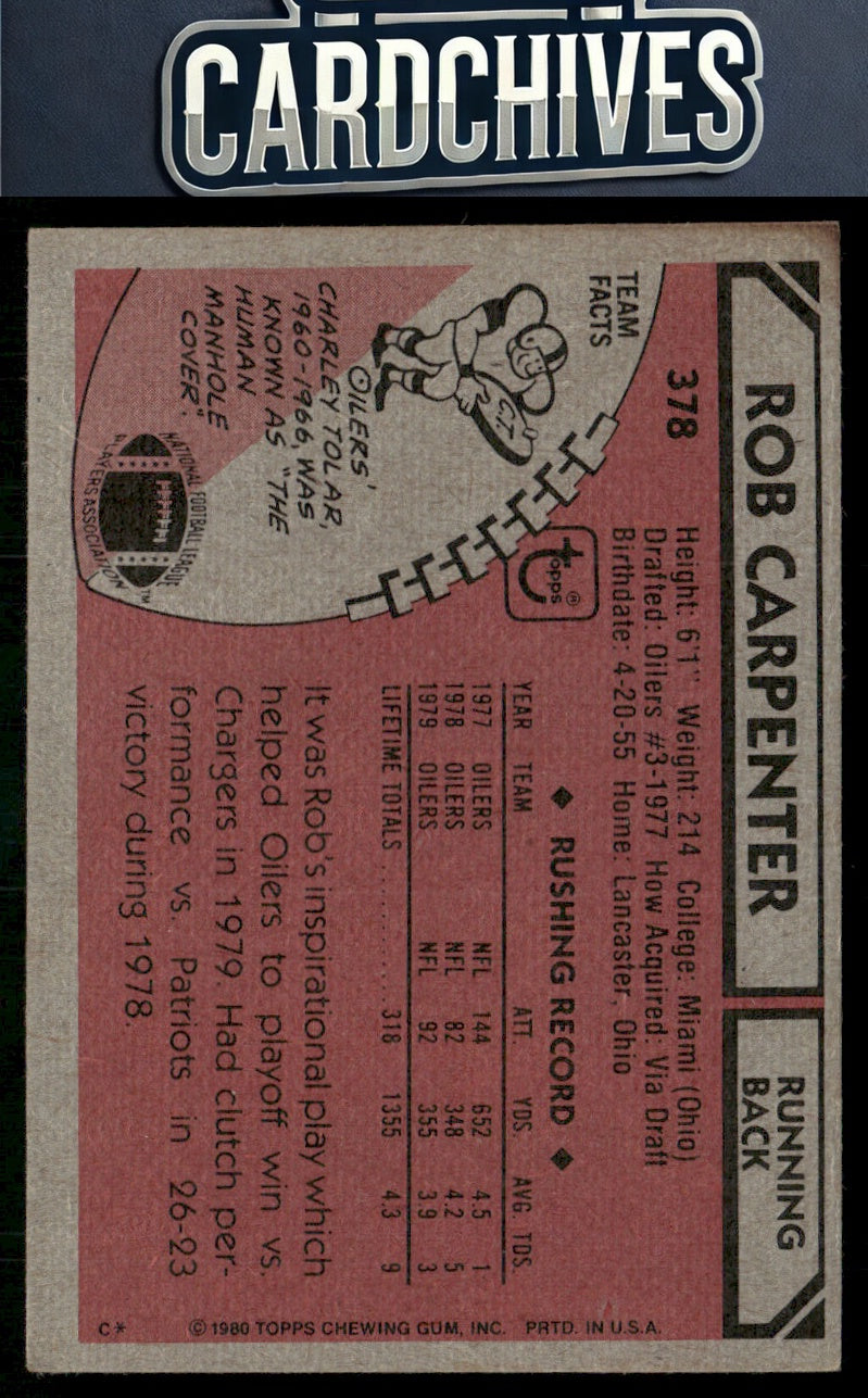 Rob Carpenter 1980 Topps #378 RC
