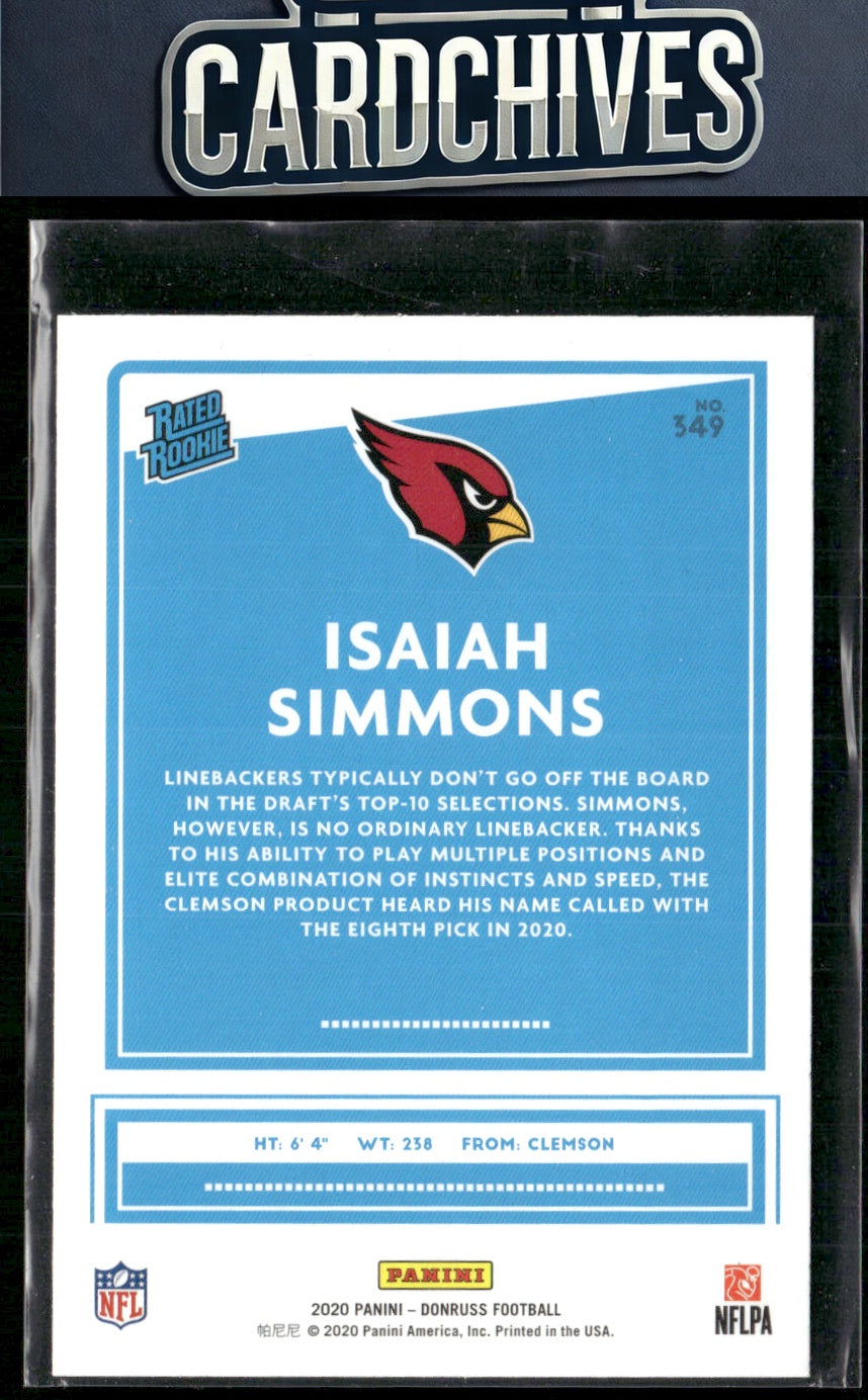 Isaiah Simmons 2020 Donruss #349 Press Proof Yellow RC